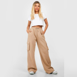 Beige High-Waisted Cargo Sweat-pant