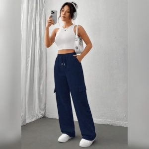 Navy Blue High-Waisted Cargo Sweat-pant