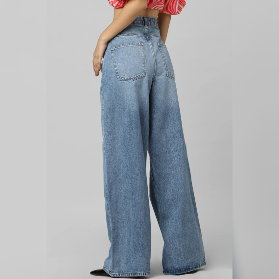 Mid Blue High Waisted Wide Leg Jeans