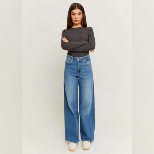 Blue High Waisted Wide Leg Jeans